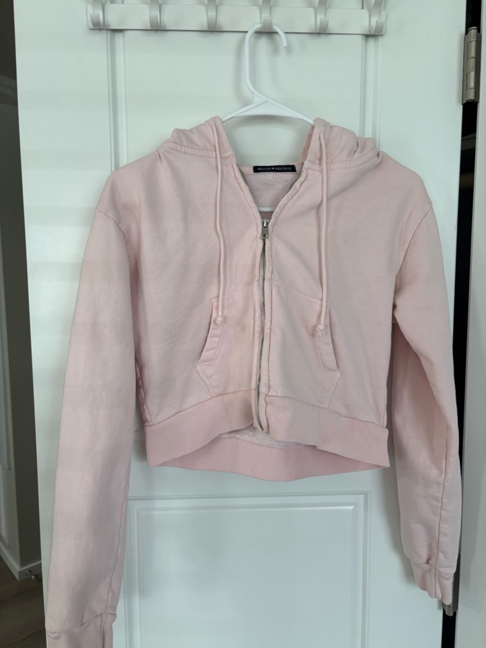 Brandy Melville Cropped Baby Pink Zip-Up Jacket
